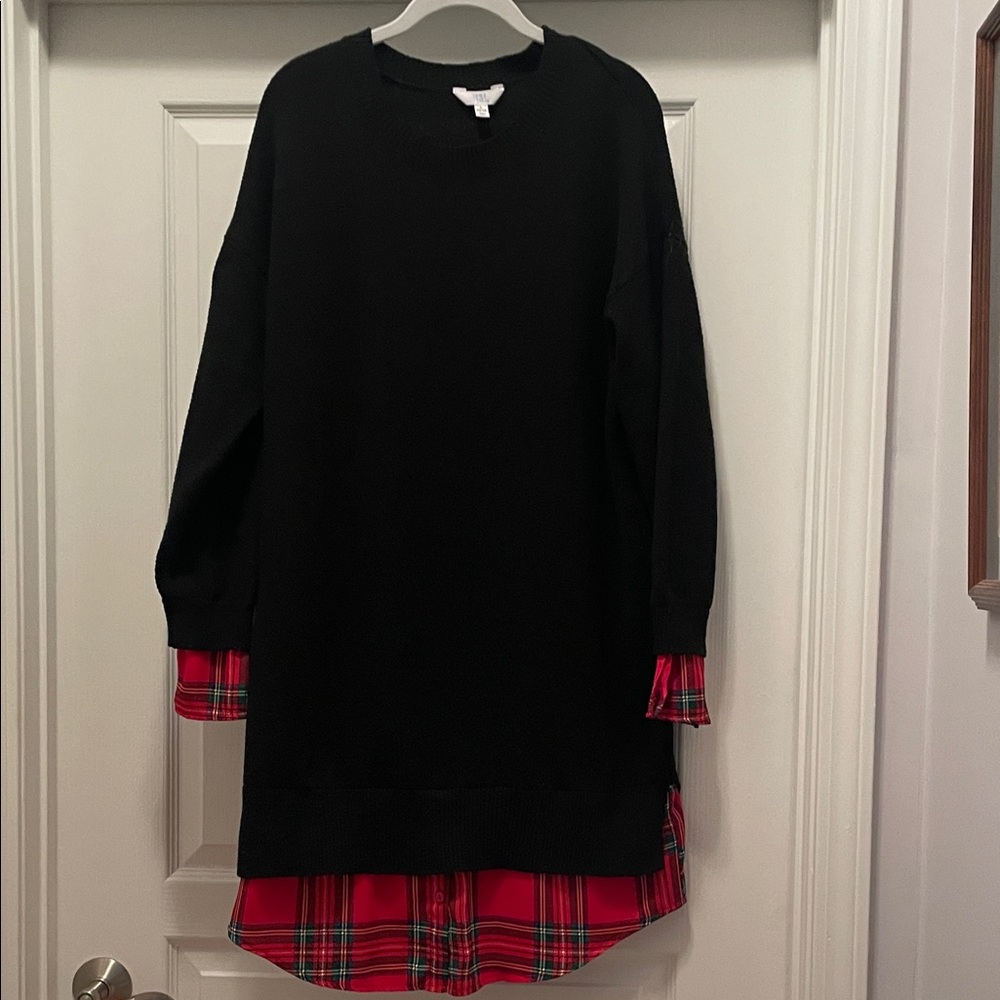 Time and Tru Black‎ Dress with Red Plaid Detail